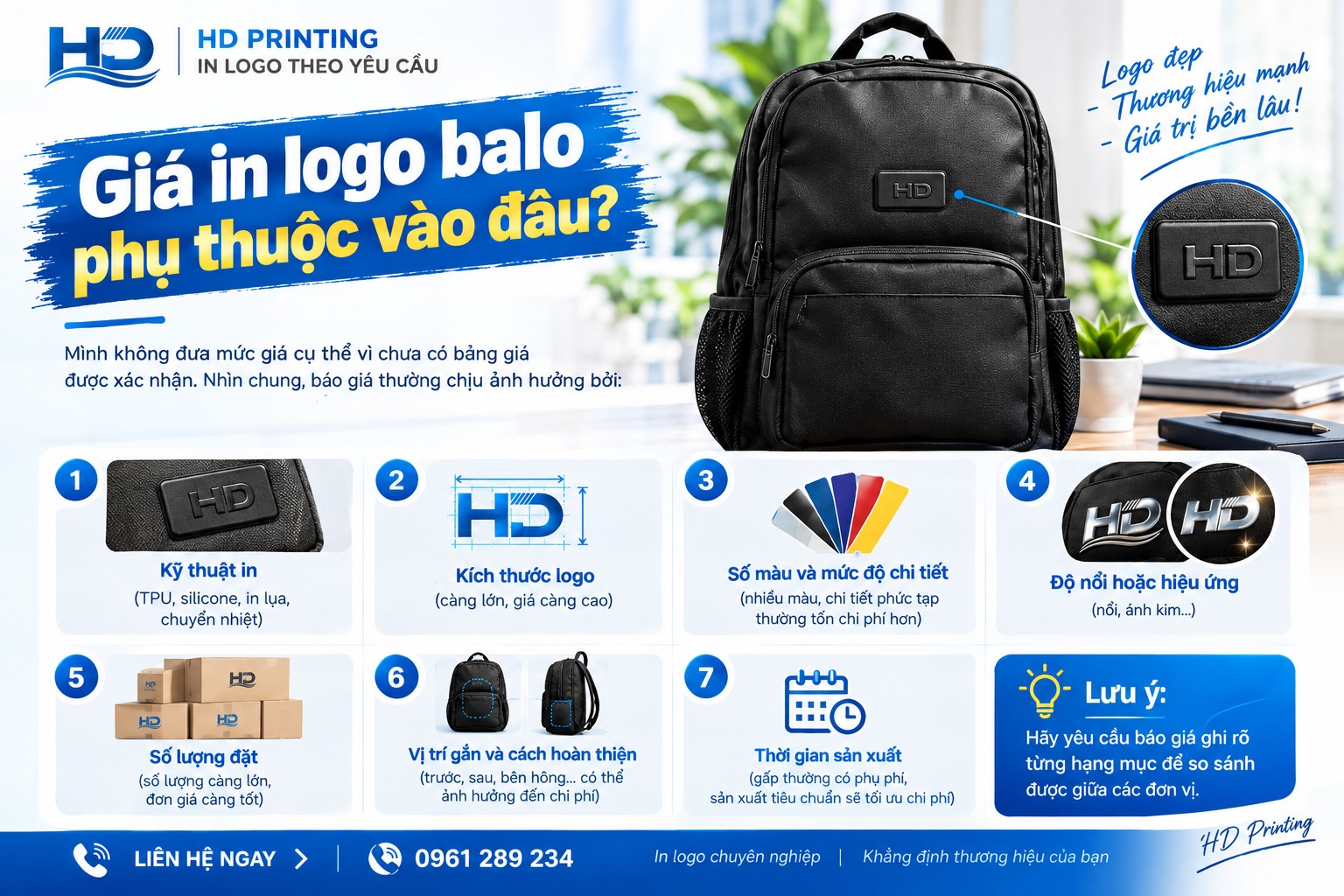 Giá in logo balo phụ thuộc vào đâu?