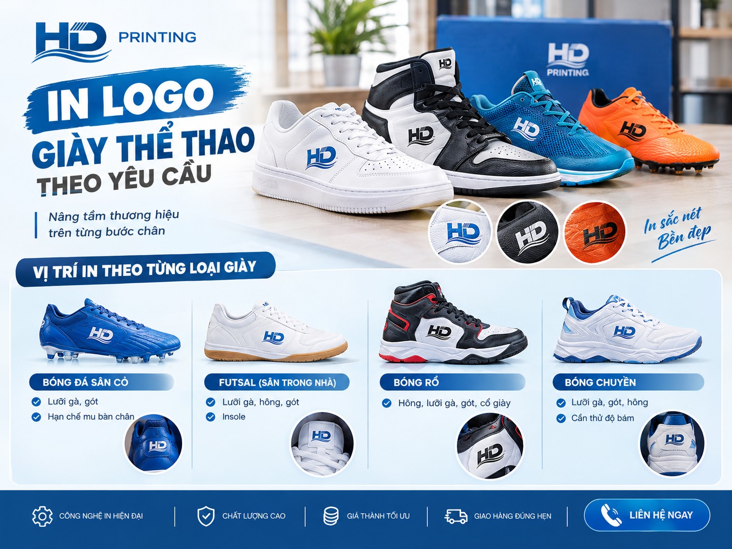 Vị trí in theo từng loại giày thể thao