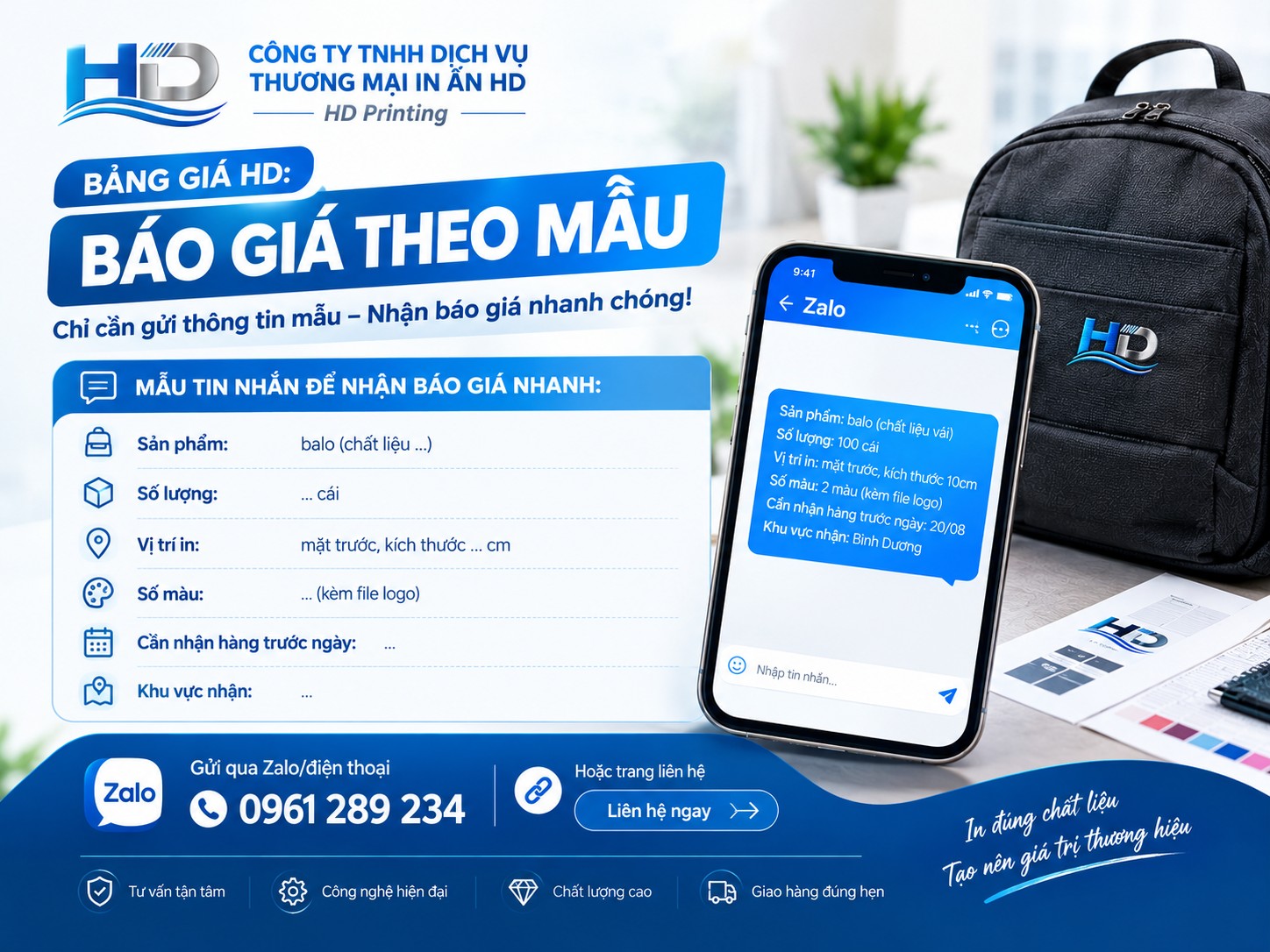 Bảng giá HD: Báo giá theo mẫu